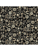 Studio E Fabrics Le Poulet - Small Wildflower Allover - Black - Coupon - 100 cm x 110 cm