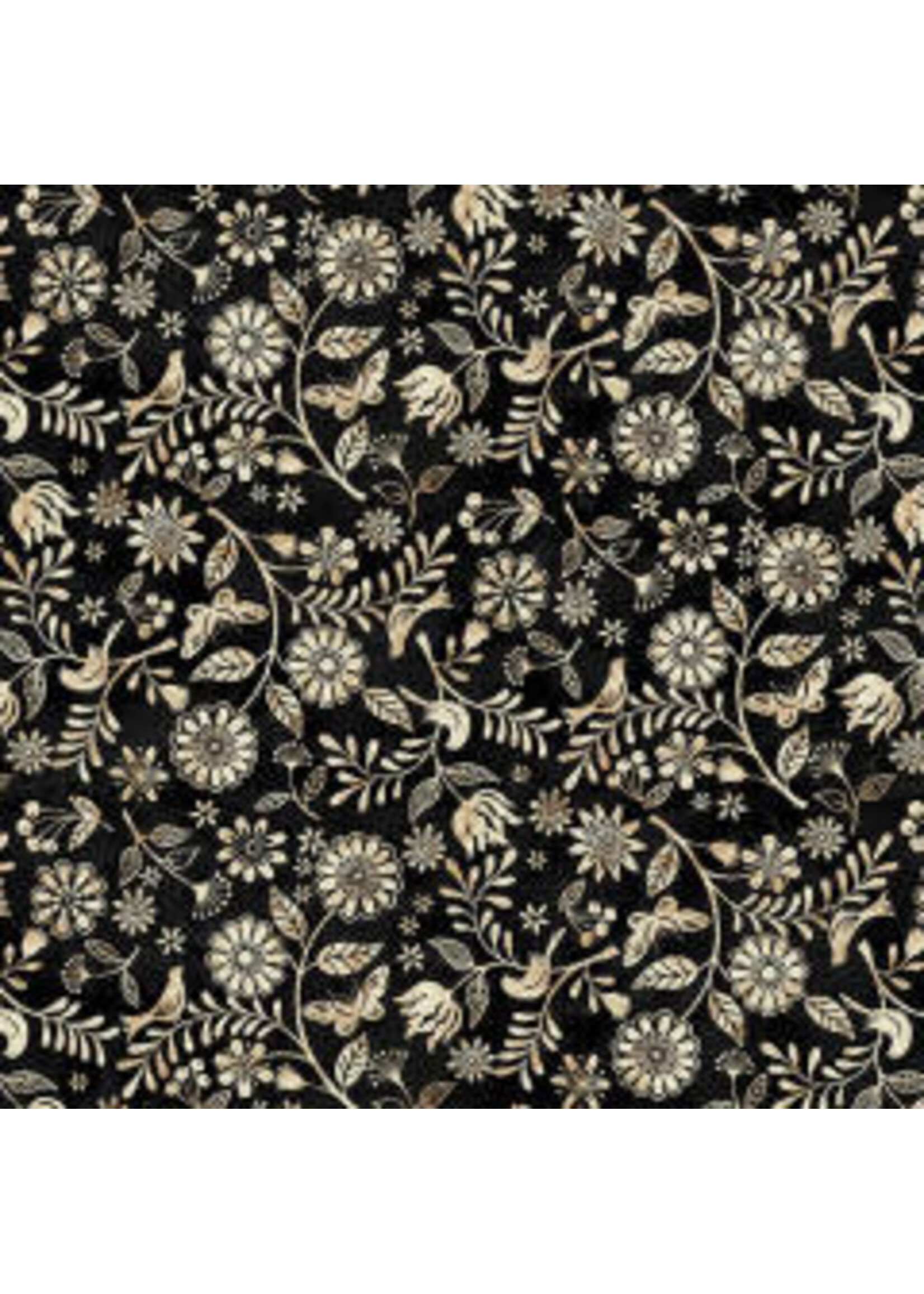Studio E Fabrics Le Poulet - Small Wildflower Allover - Black - Coupon - 100 cm x 110 cm