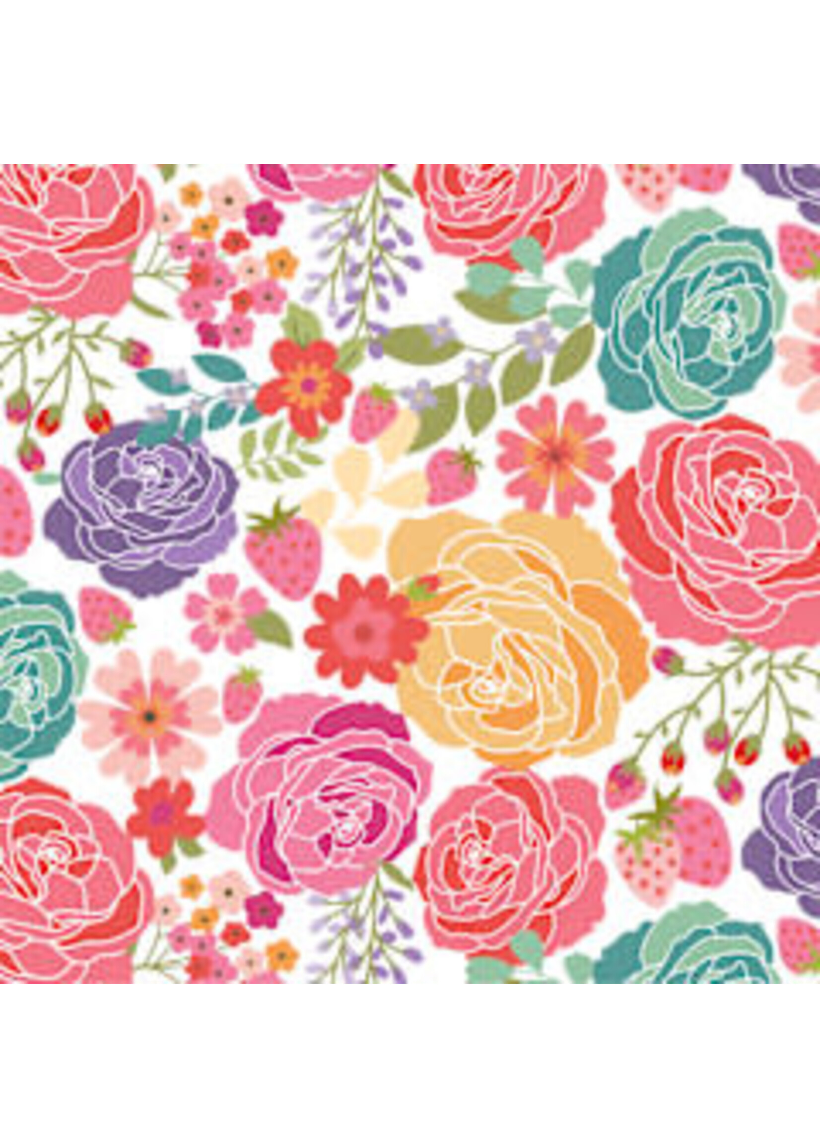 Poppie Cotton Calico Cowgirls - Texas Rose - White - Coupon - 100 cm x 110 cm