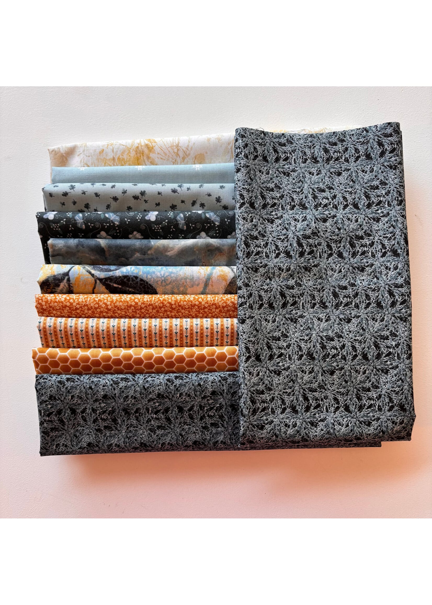 Stofpakket - Jasje - Oker/ Blauw - 10 LQ+ 1 FQ