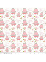 Riley Blake Designs Sweet Baby Girl - Hippos - White - Coupon - 100 cm x 110 cm