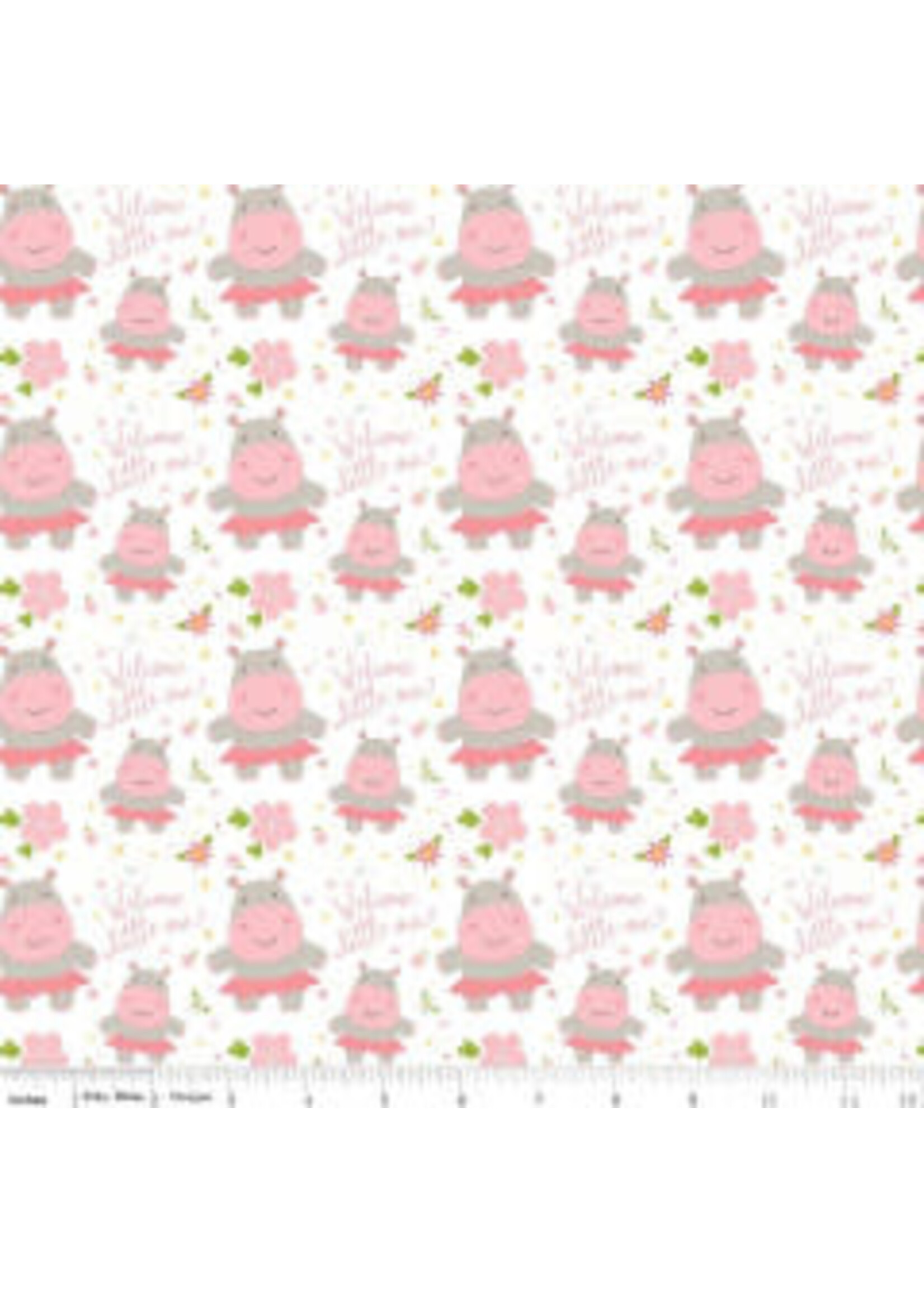 Riley Blake Designs Sweet Baby Girl - Hippos - White - Coupon - 100 cm x 110 cm
