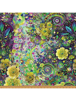 Hoffman Fabrics Whimsical Flower Garden - Lime - Coupon - 70 cm x 110 cm
