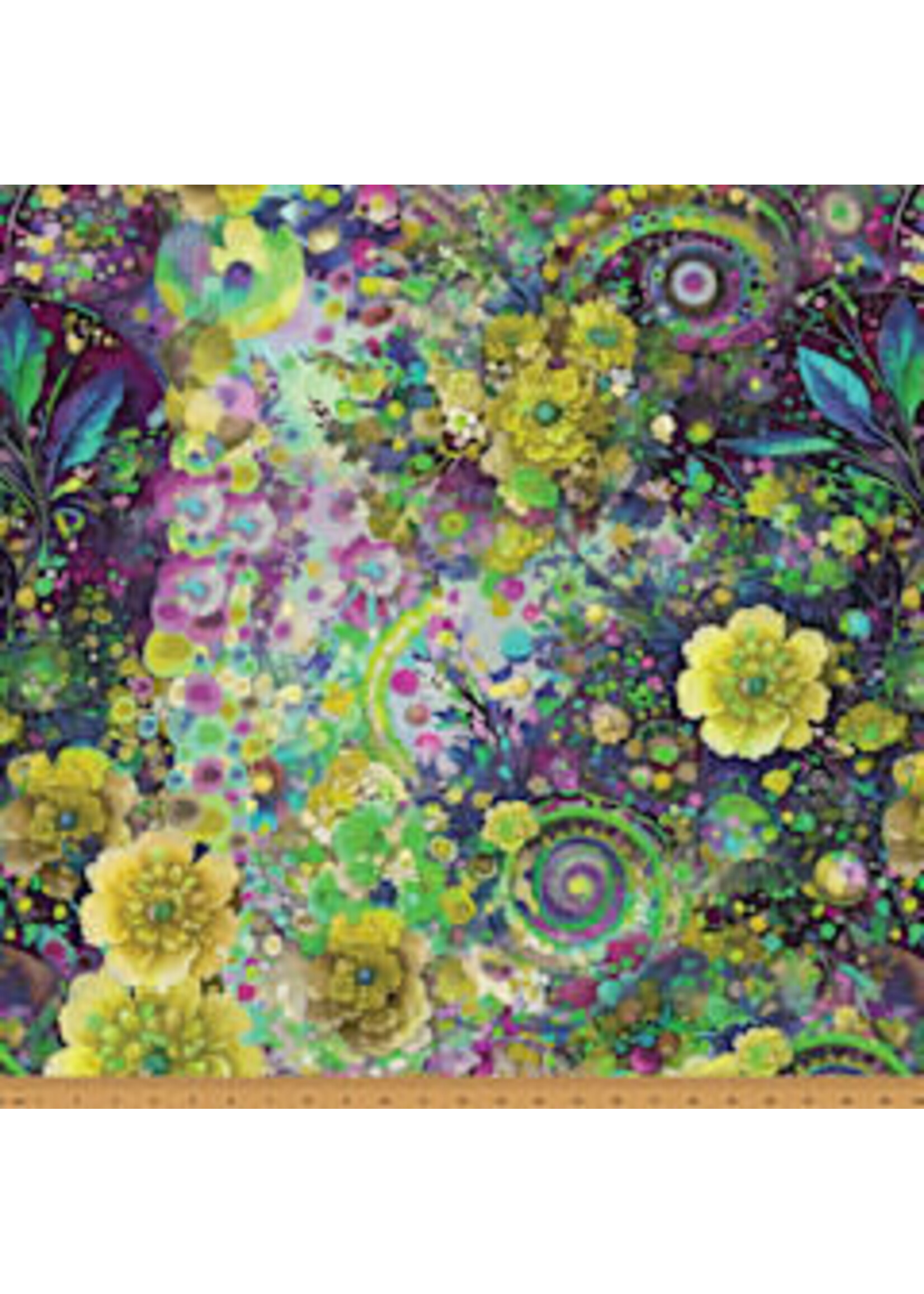 Hoffman Fabrics Whimsical Flower Garden - Lime - Coupon - 70 cm x 110 cm