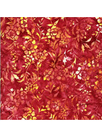 Hoffman Fabrics Bali Handpaint - 407 - Bloem - Rood Geel - Coupon - 85 cm x 110 cm