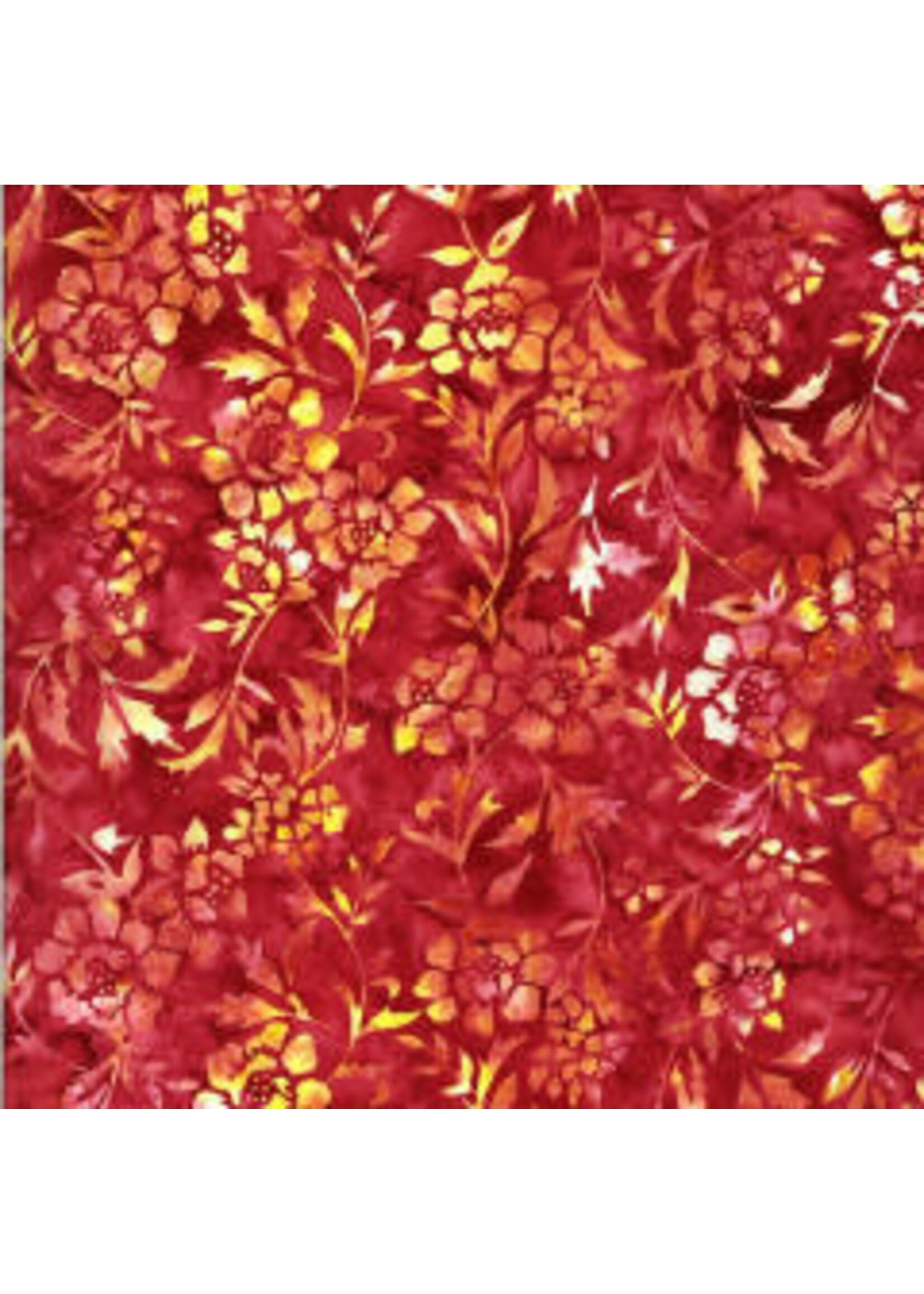 Hoffman Fabrics Bali Handpaint - 407 - Bloem - Rood Geel - Coupon - 85 cm x 110 cm