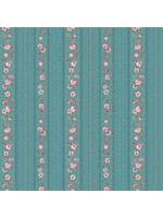 Stof Fabrics Juliet Roses - Strips - Blue - Coupon - 100 cm x 110 cm