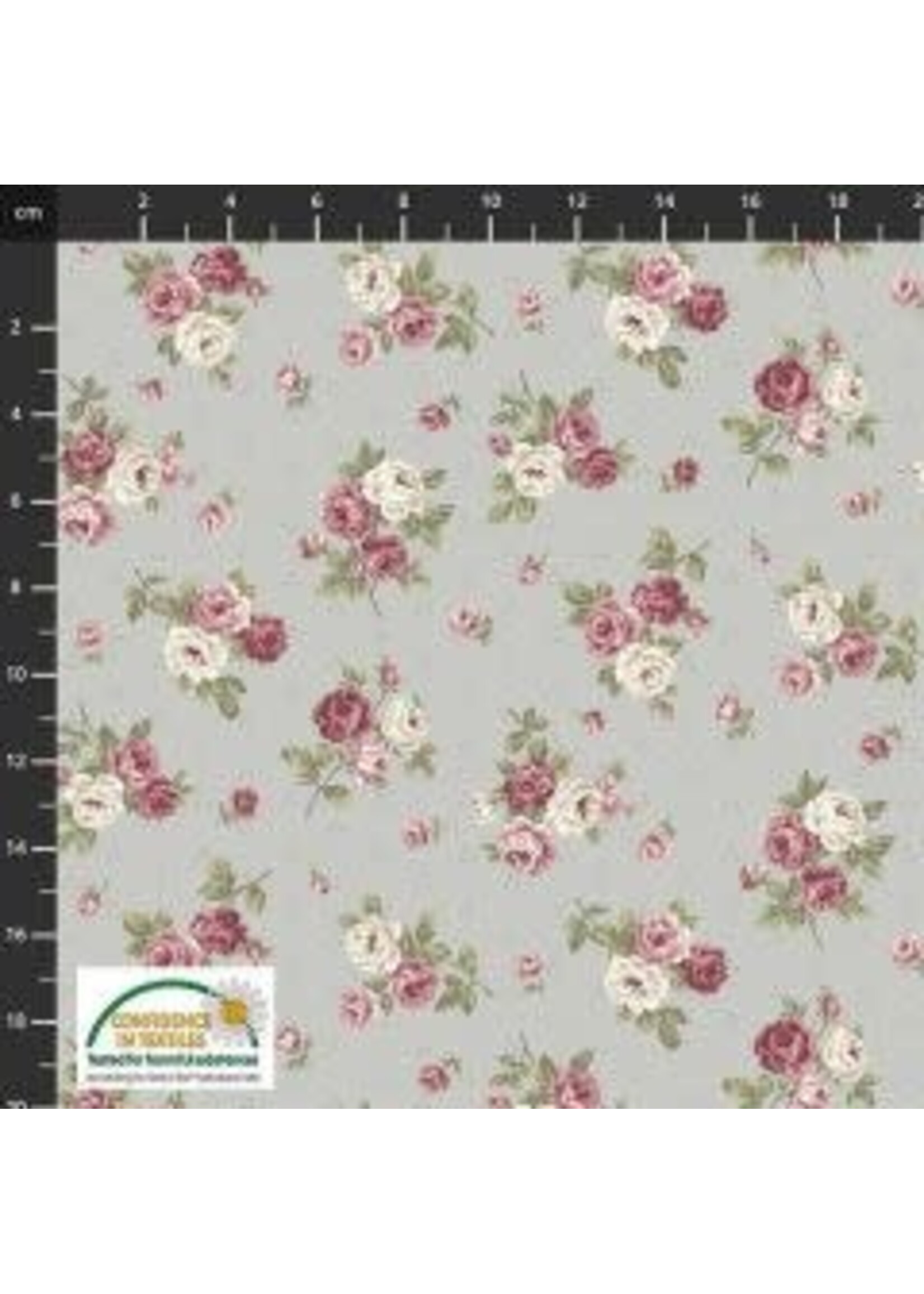 Stof Fabrics Sofie Rose - Bouquet Small - Grey - Coupon - 65 cm x 110 cm