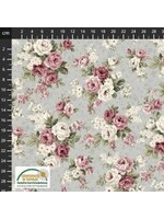 Stof Fabrics Sofie Rose - Bouquet - Grey - Coupon - 75 cm x 110 cm