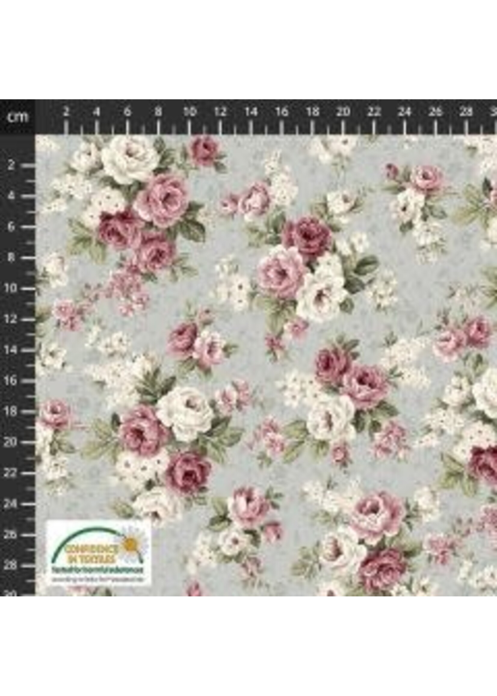Stof Fabrics Sofie Rose - Bouquet - Grey - Coupon - 75 cm x 110 cm