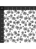 Stof Fabrics Paradox - Fiets - Wit-Zwart - Coupon - 70 cm x 110 cm