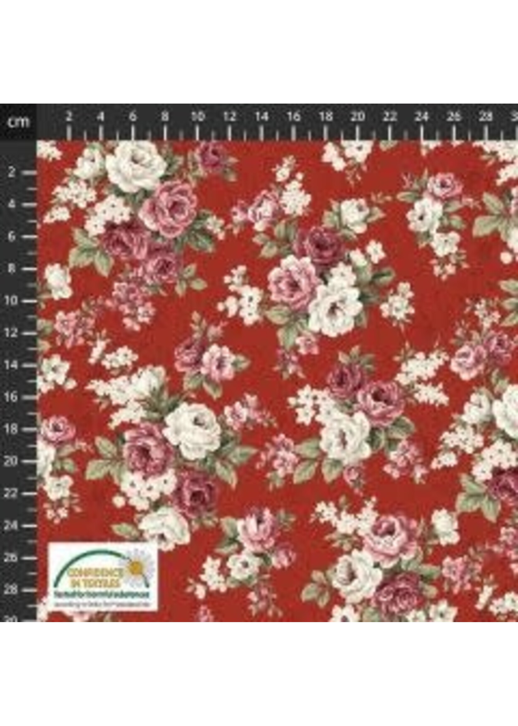 Stof Fabrics Kelly Roses - Red - Coupon - 85 cm x 110 cm