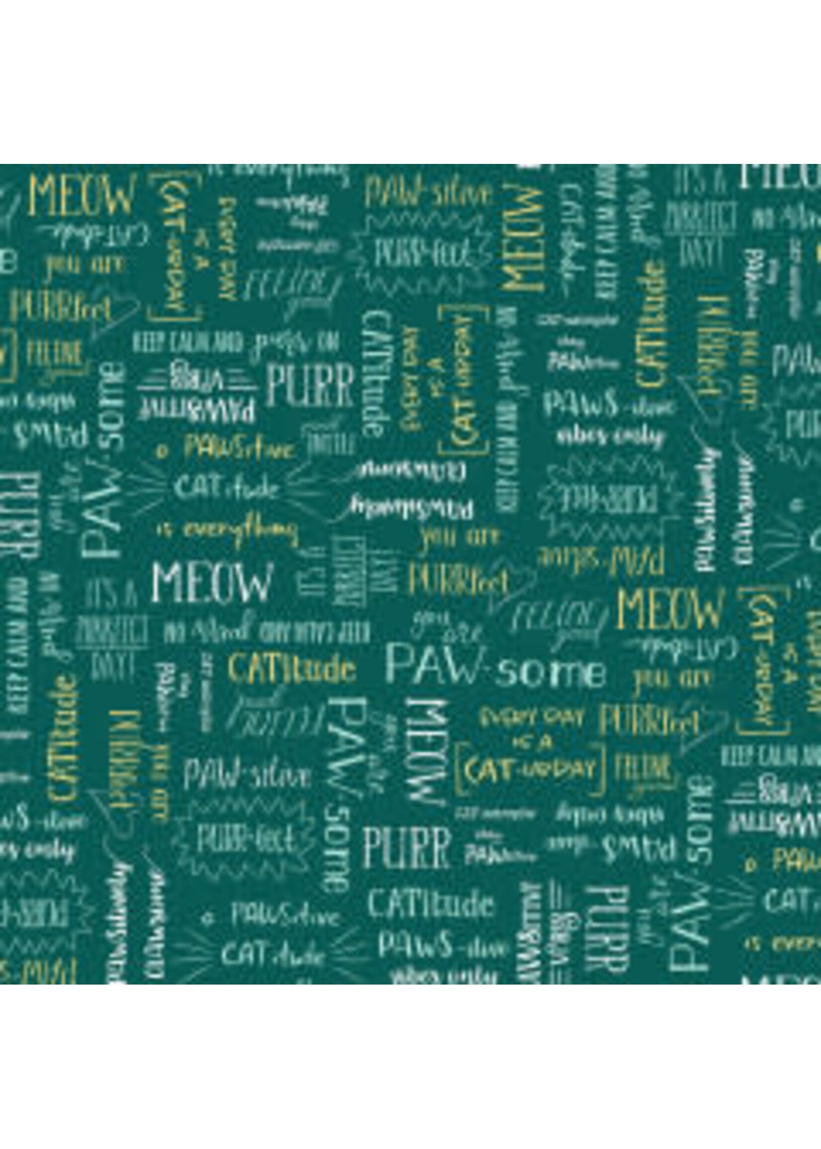 Windham Fabrics Purrfect Day - Purrfect Words - Teal - Coupon - 50 cm x 110 cm