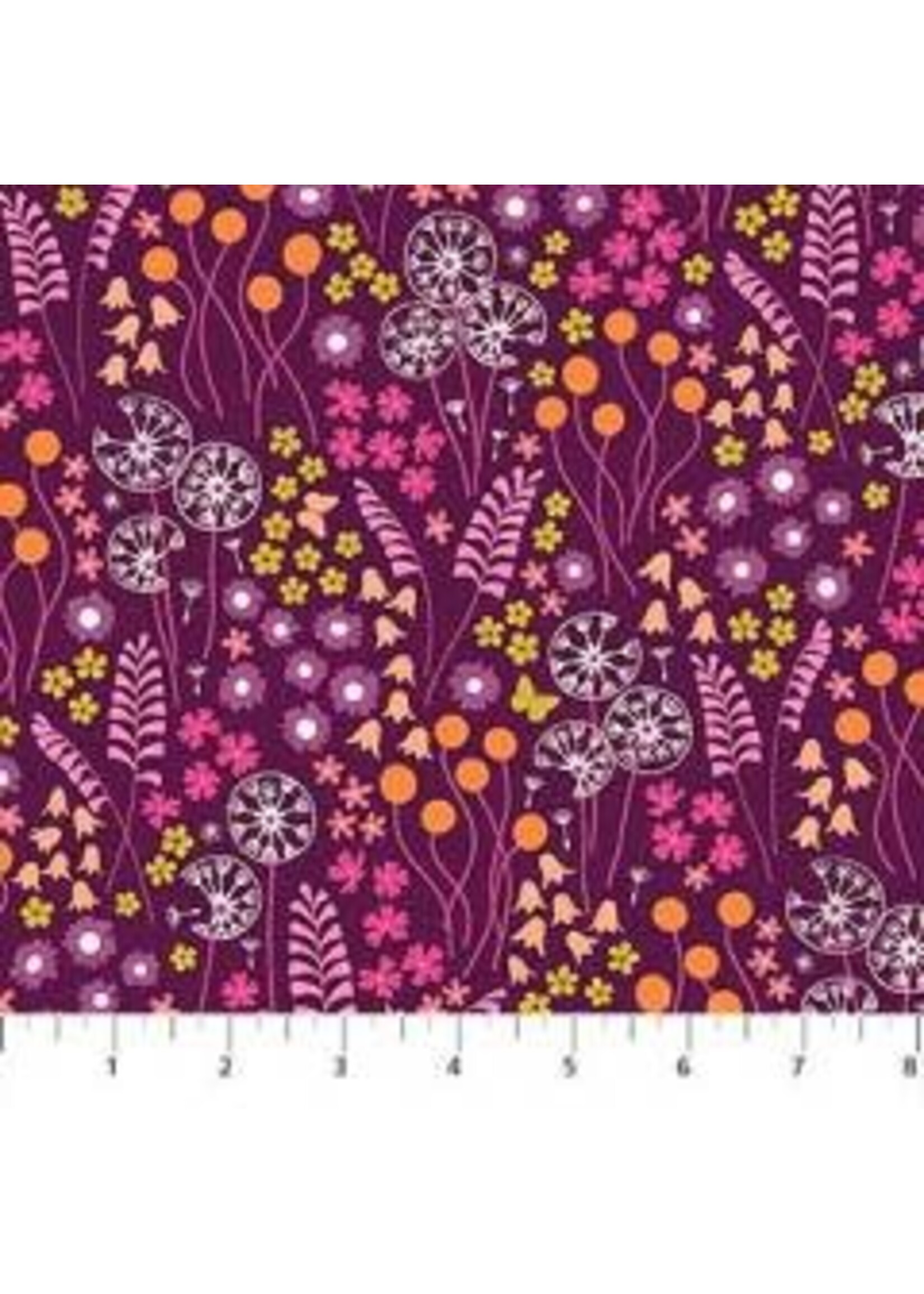 Figo Fabrics Mountain Meadow - Purple White - Coupon - 100 cm x 110 cm