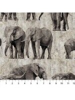 Northcott New Dawn - Elephants - Grey - Coupon - 100 cm x 110 cm