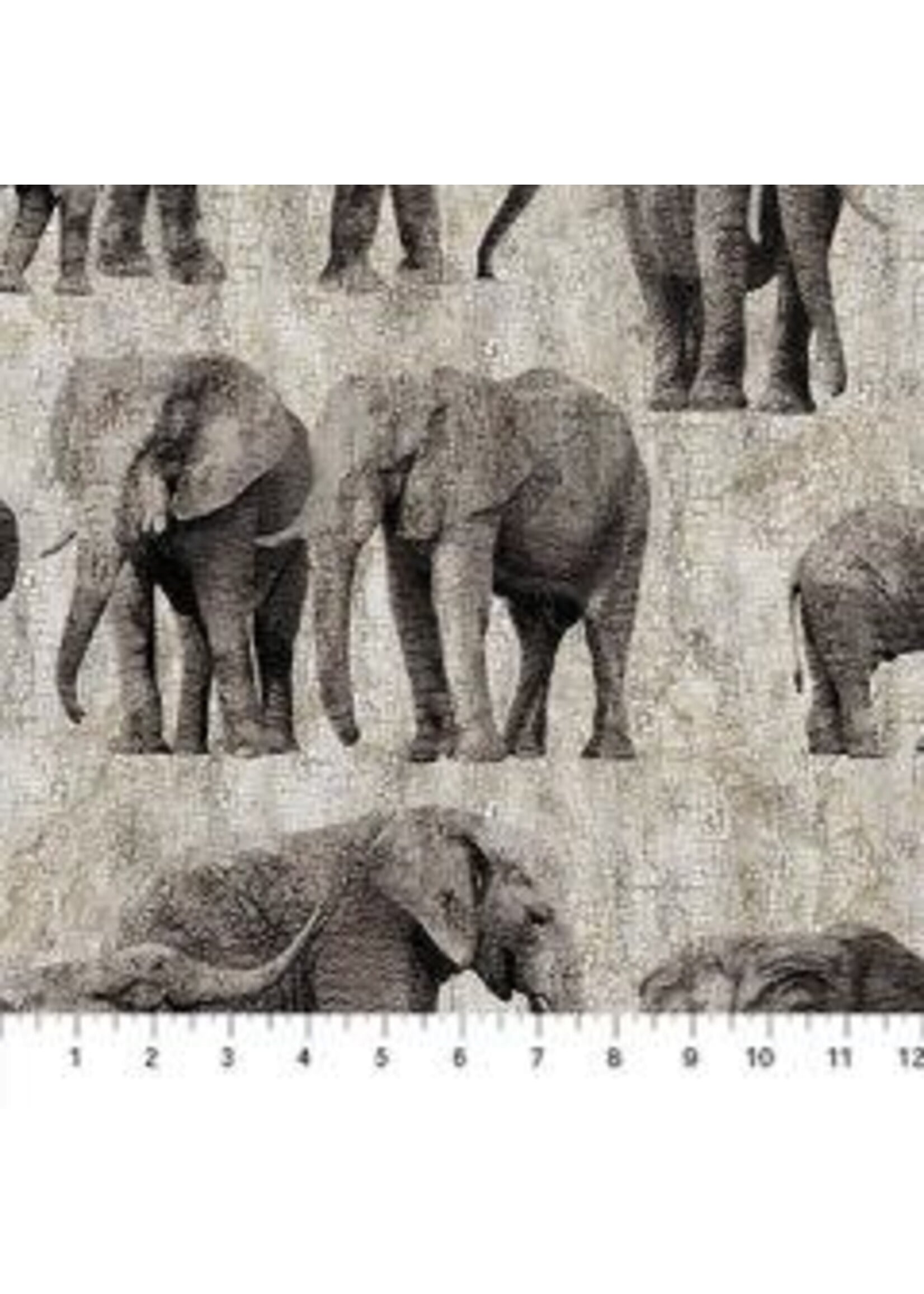 Northcott New Dawn - Elephants - Grey - Coupon - 100 cm x 110 cm