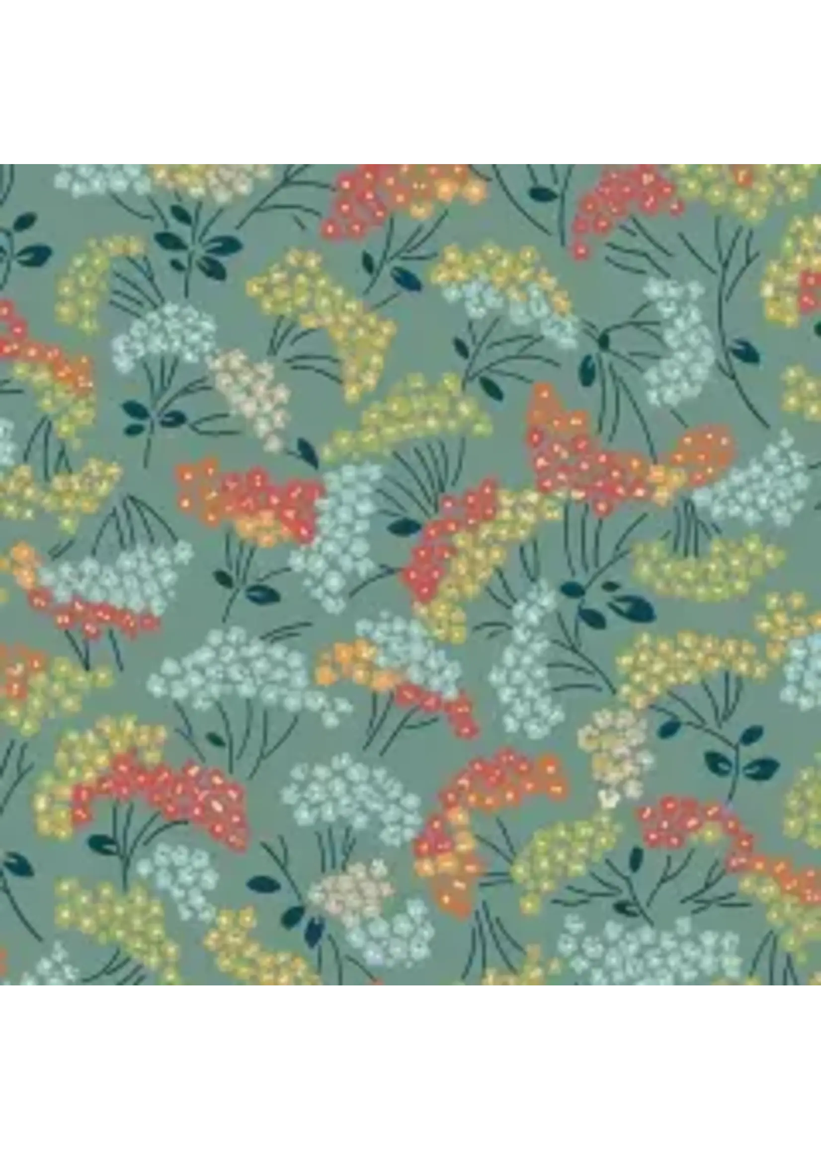 Makower Flower Box - Laurel - Dusty Teal - 2014LT - Coupon - 100 cm x 110 cm