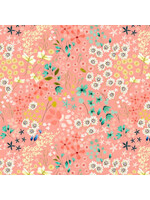 Poppie Cotton Serenity Blooms - Meadow Dream - Coral - Coupon - 100 cm x 110 cm
