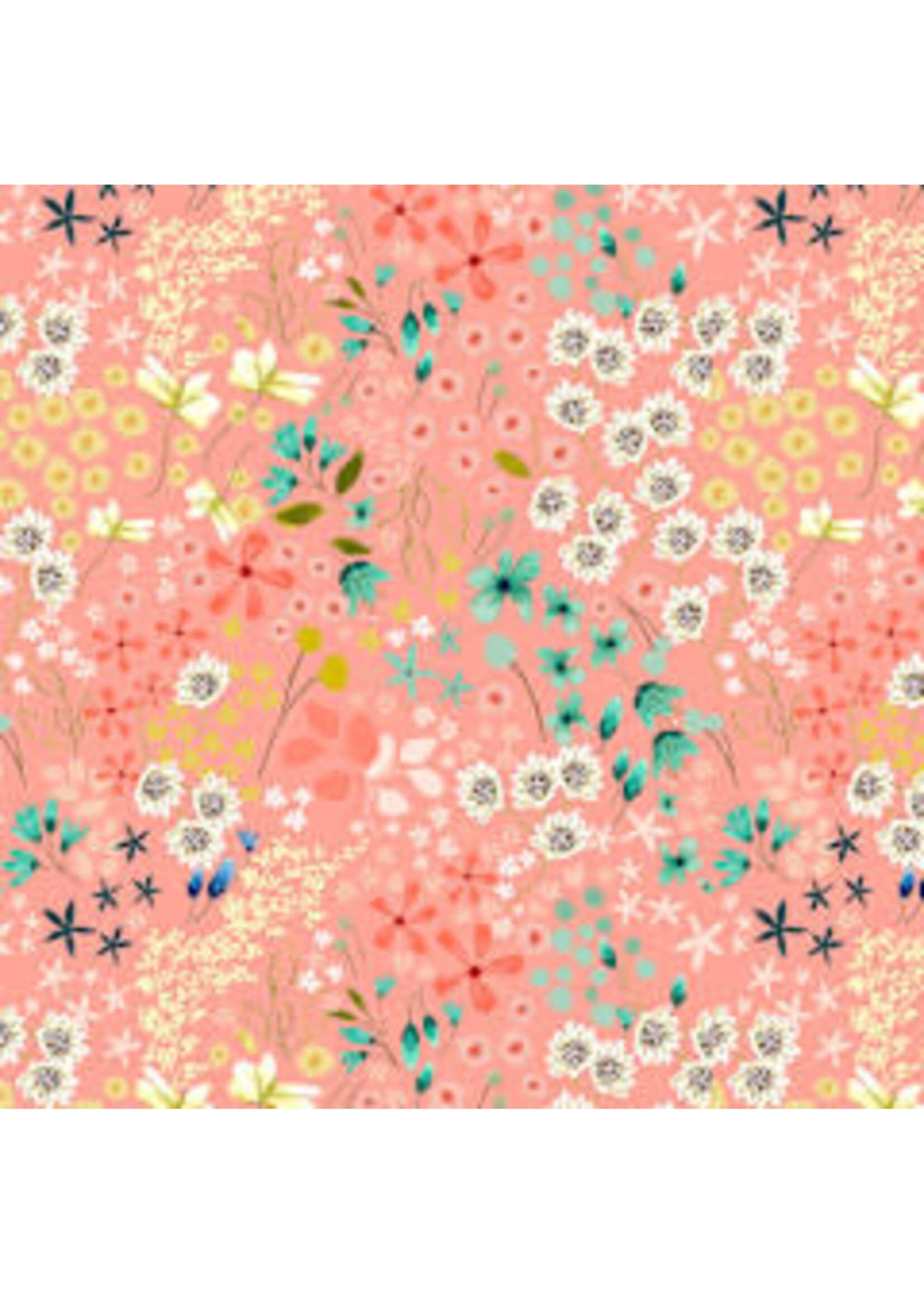 Poppie Cotton Serenity Blooms - Meadow Dream - Coral - Coupon - 100 cm x 110 cm