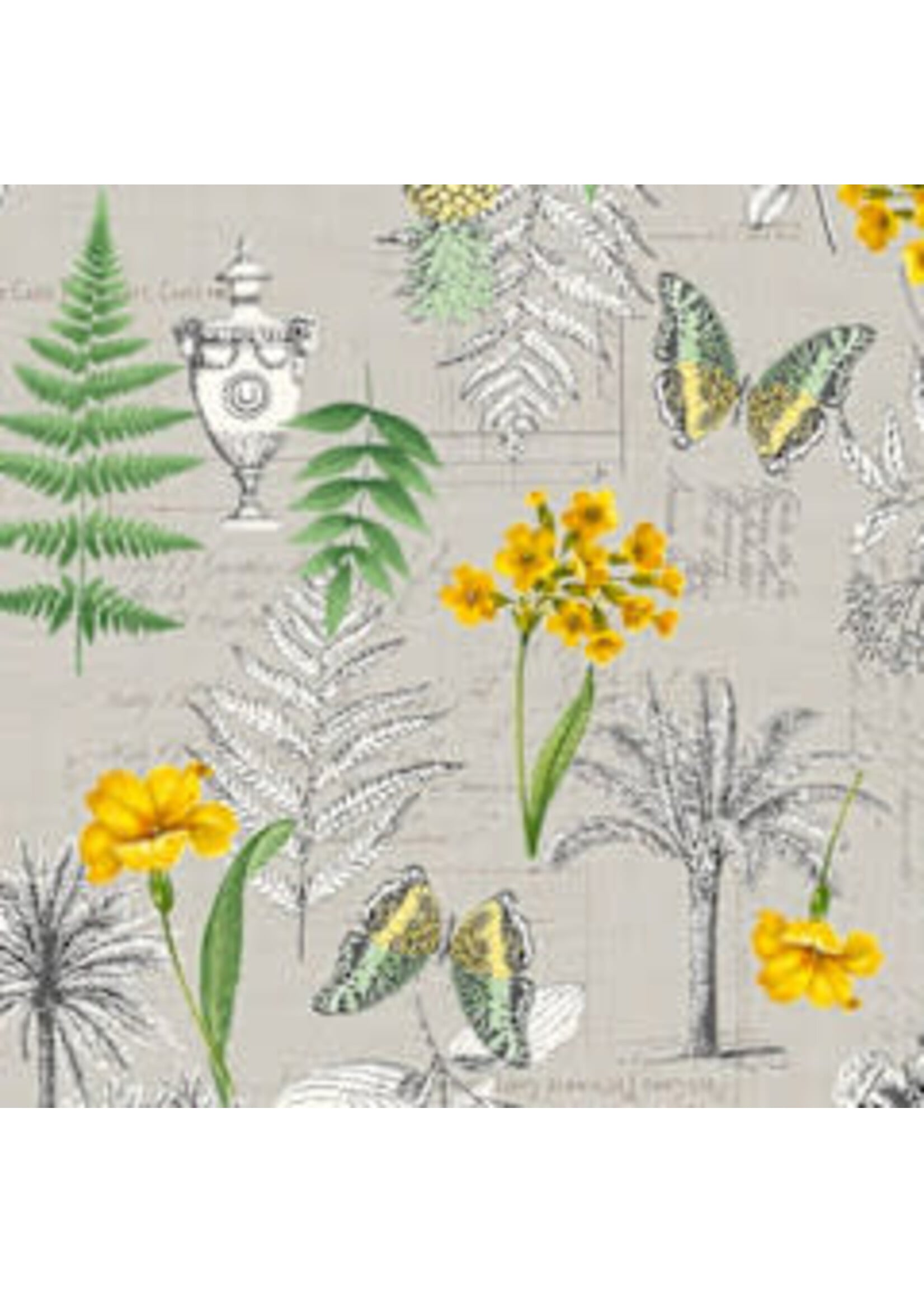 Makower Fern Garden Montage - Grey - Coupon - 100 cm x 110 cm