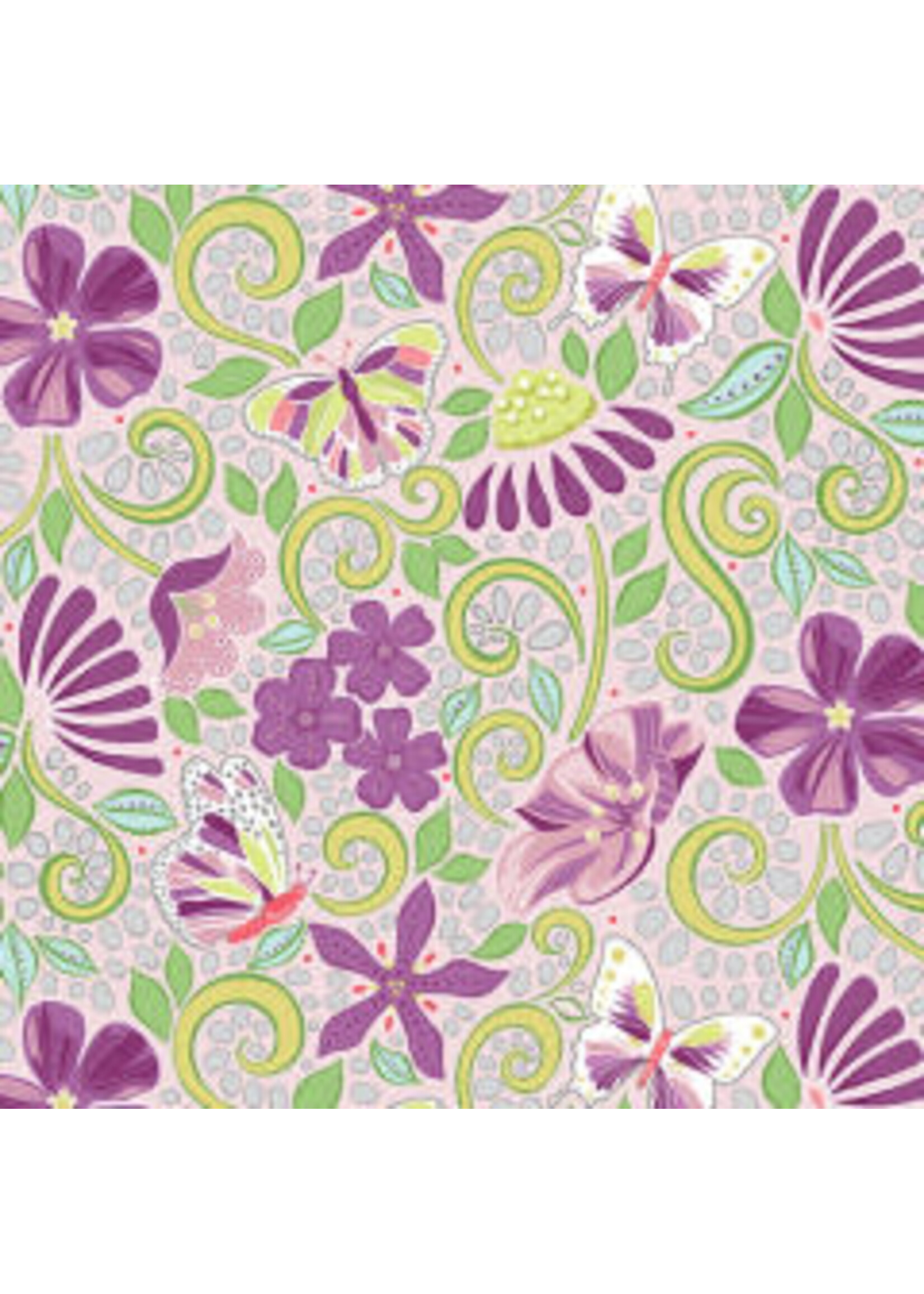 Benartex Studio Meadow Dance - Garden Path - Light Plum - Coupon - 100 cm x 110 cm