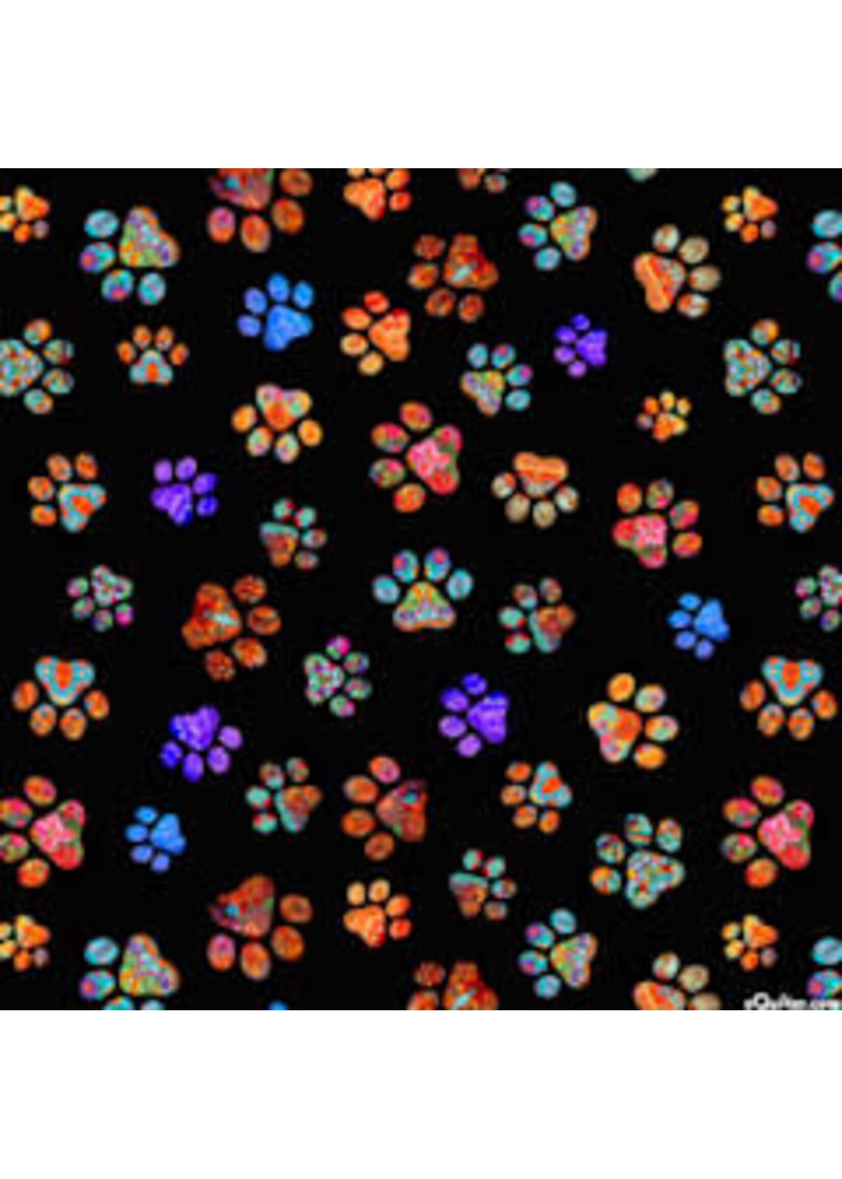 QT Fabrics Quilt Room Kitties - Paw Prints - Black - Coupon - 100 cm x 110 cm