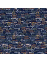 Windham Fabrics Discover - Passport Stamps - Navy - Coupon - 40 cm x 110 cm