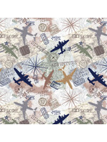 Windham Fabrics Discover - Travel Map - Ivory - Coupon - 100 cm x 110 cm