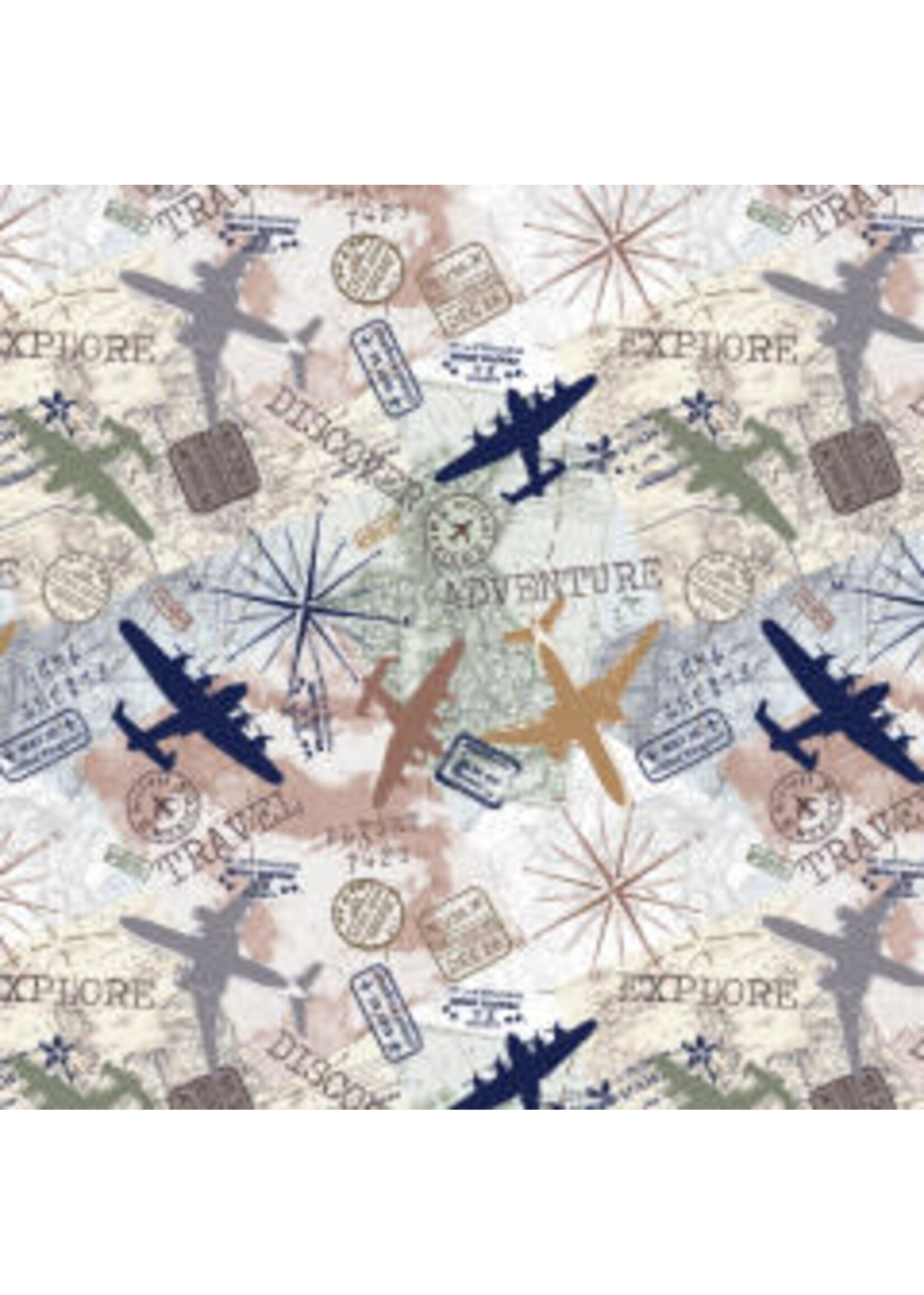 Windham Fabrics Discover - Travel Map - Ivory - Coupon - 100 cm x 110 cm