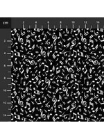Stof Fabrics Paradox - Muziek - Zwart-Wit - Coupon - 100 cm x 110 cm