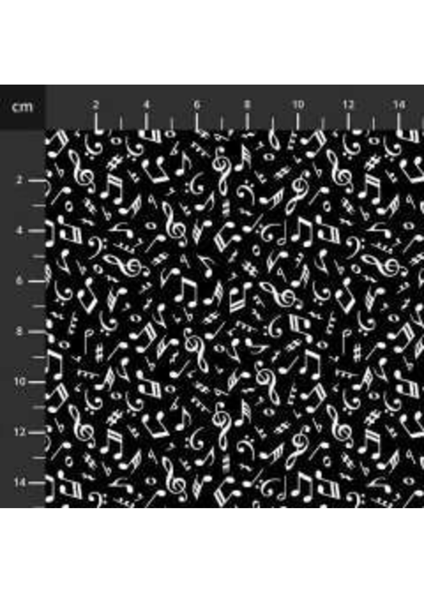 Stof Fabrics Paradox - Muziek - Zwart-Wit - Coupon - 100 cm x 110 cm