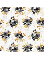 Studio E Fabrics Watercolor Sketchbook - Small Bouquets - White - Coupon - 100 cm x 110 cm