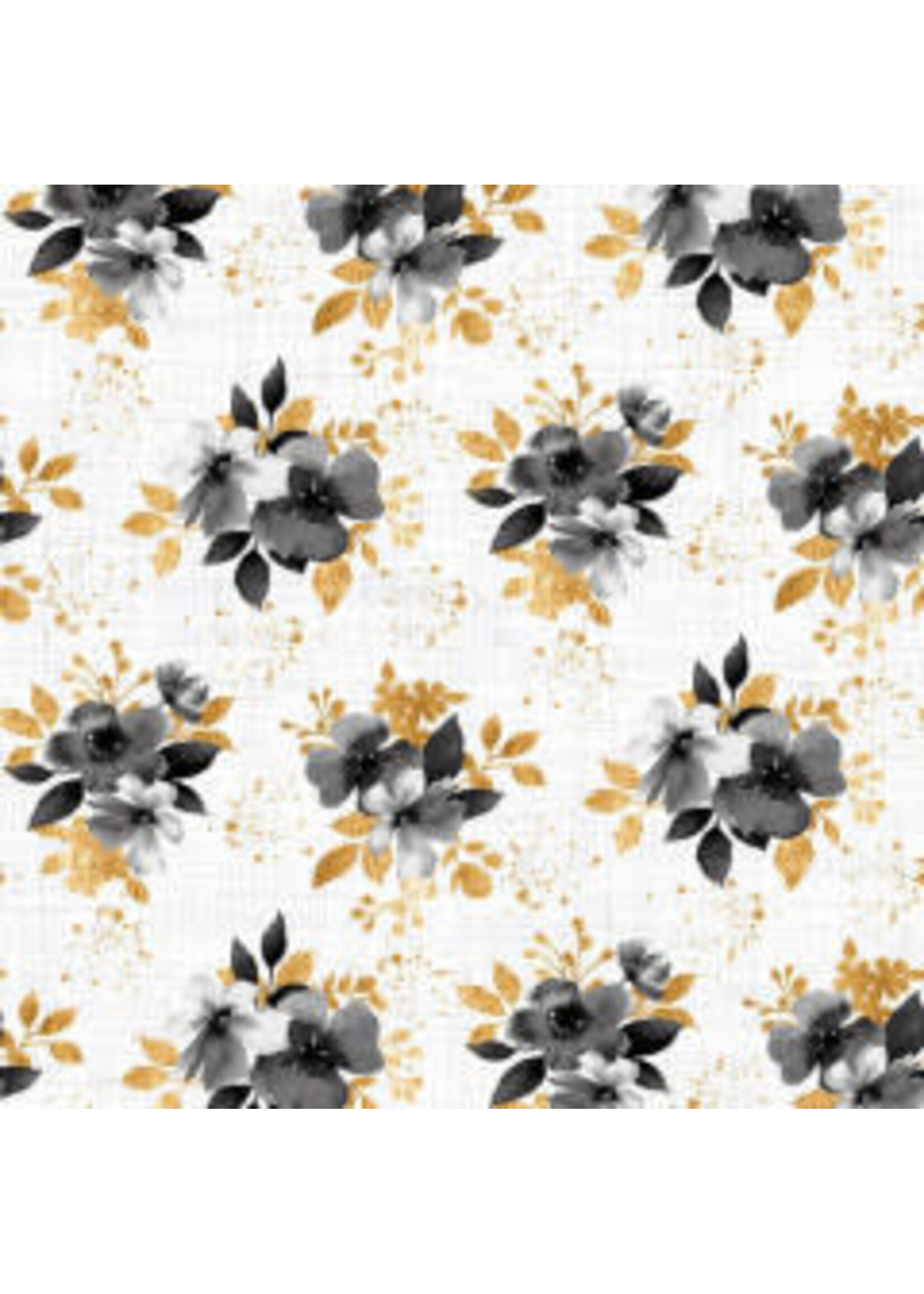 Studio E Fabrics Watercolor Sketchbook - Small Bouquets - White - Coupon - 105 cm x 110 cm