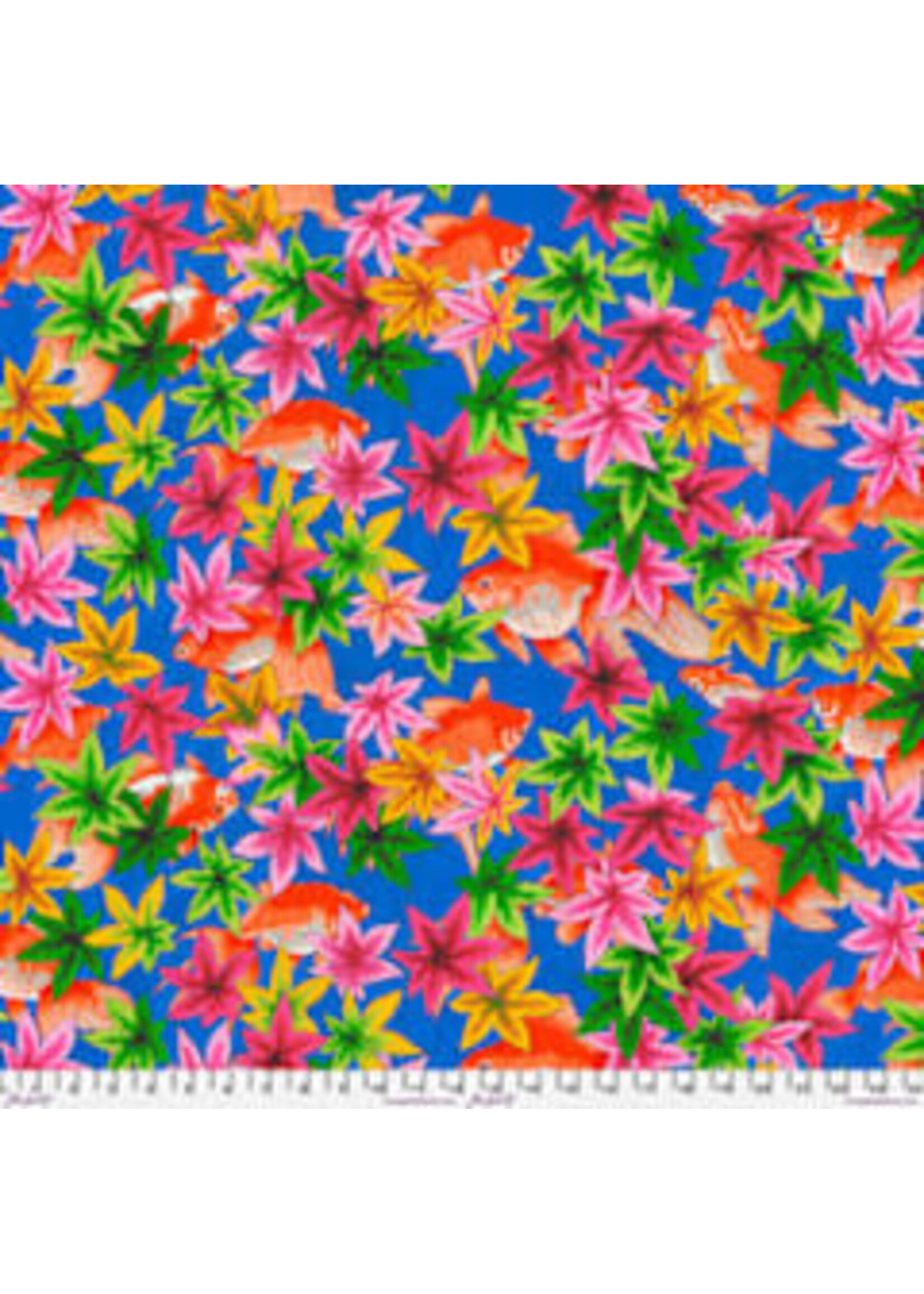 Free Spirit Fabrics Temple Garden - Goldfish and Maple - Blue - Coupon - 65 cm x 110 cm
