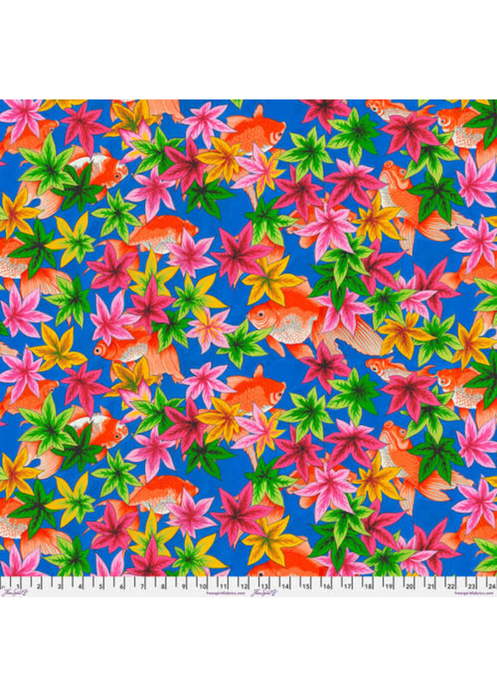 Free Spirit Fabrics Temple Garden - Goldfish and Maple - Blue - 496