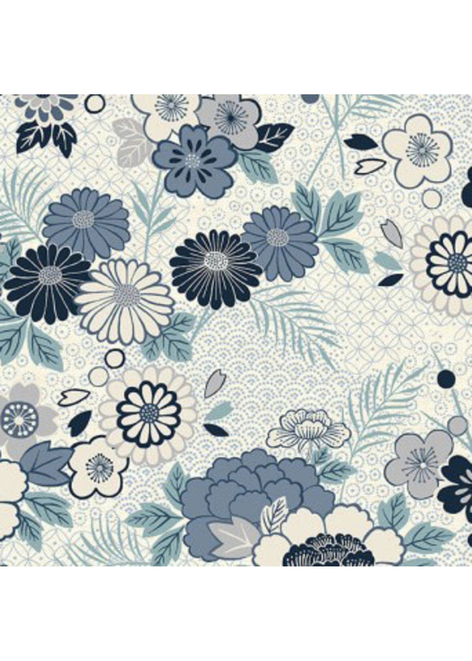 Makower Indigo - Floral Montage - Cream