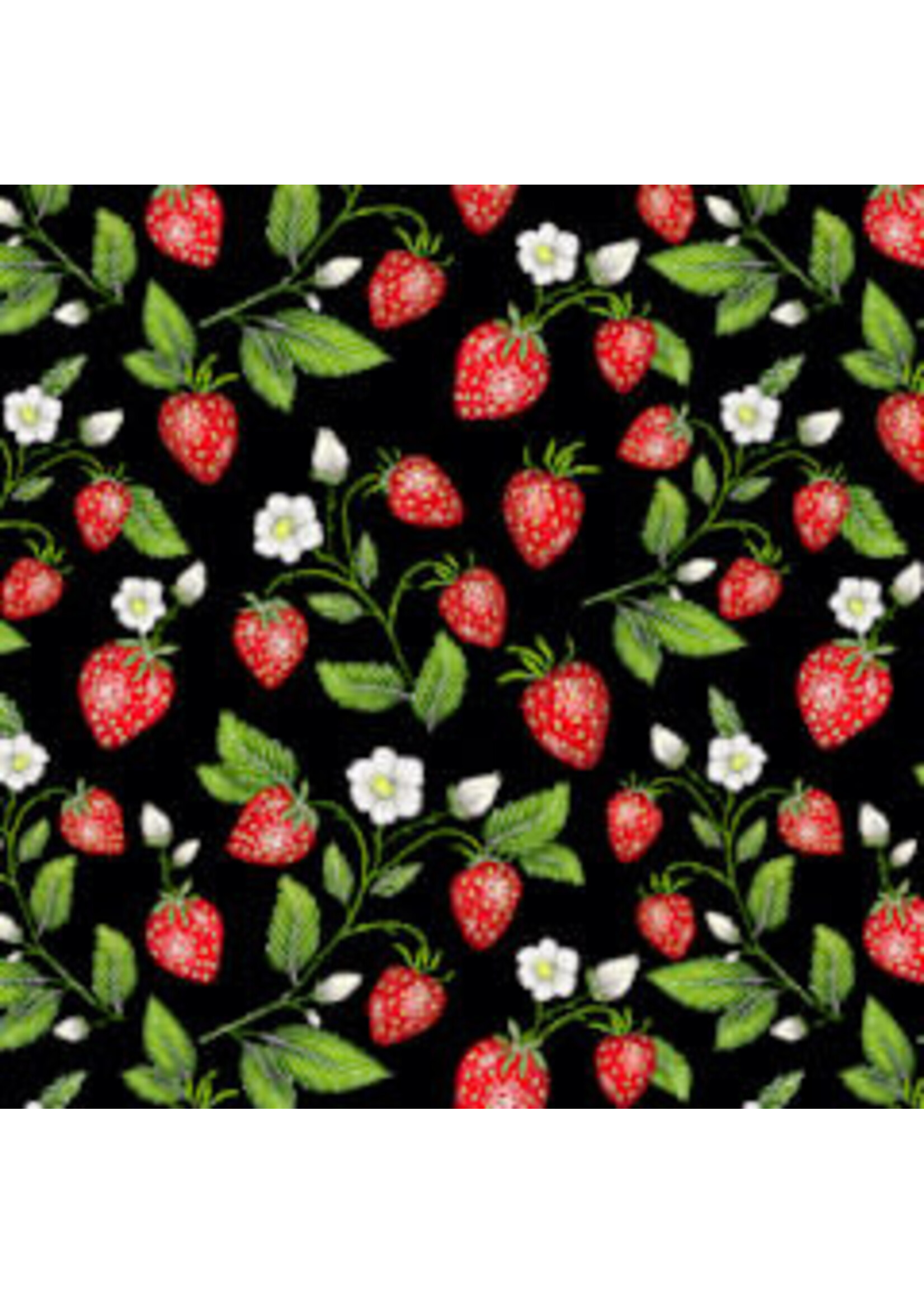 Windham Fabrics Just Fruit - Strawberries - Black - Coupon - 100 cm x 110 cm