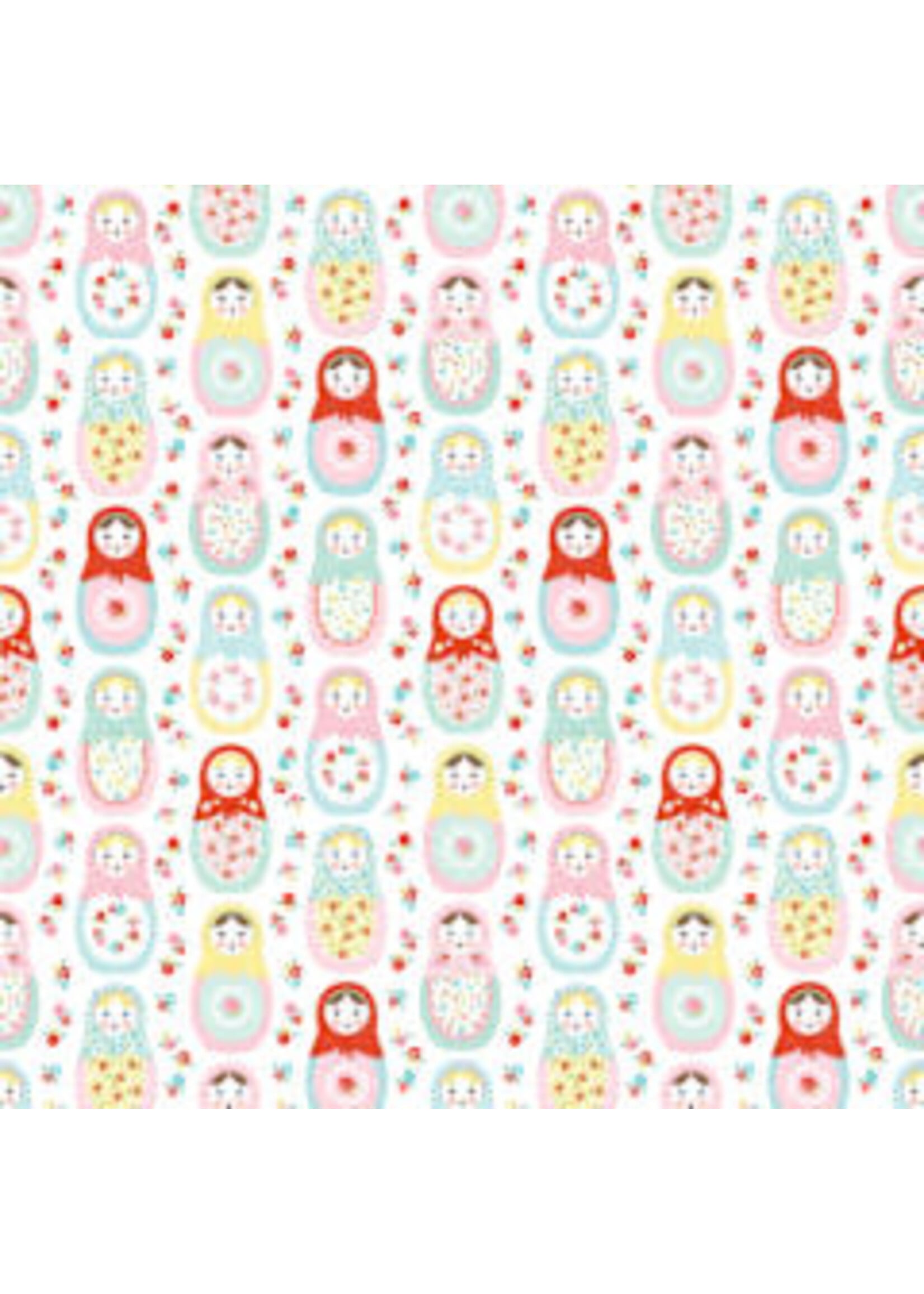 Poppie Cotton Market Day - Nesting Dolls - White - Coupon - 100 cm x 110 cm