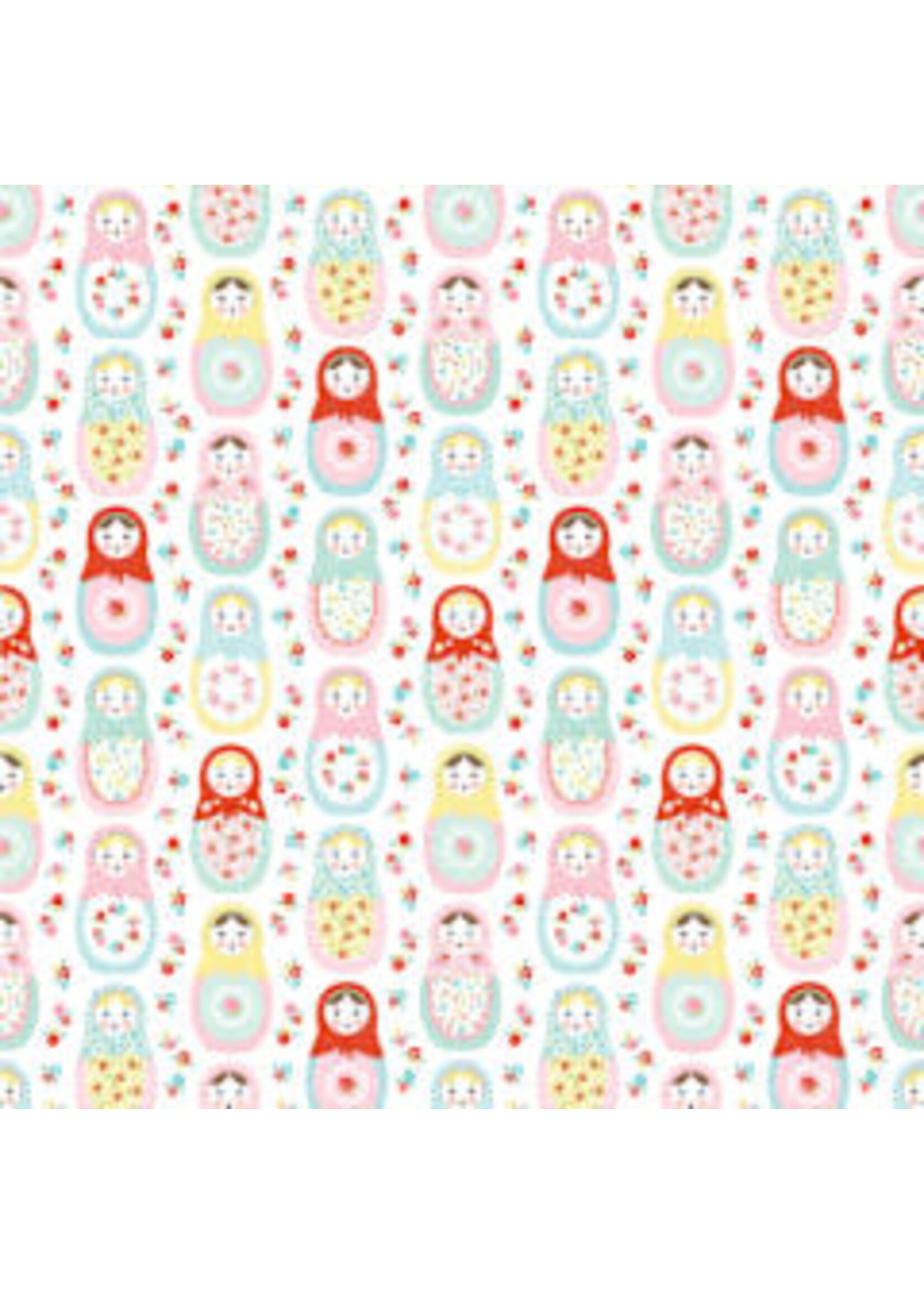 Poppie Cotton Market Day - Nesting Dolls - White - Coupon - 100 cm x 110 cm