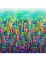 Hoffman Fabrics Skylines City - Teal - Coupon - 60 cm x 110 cm