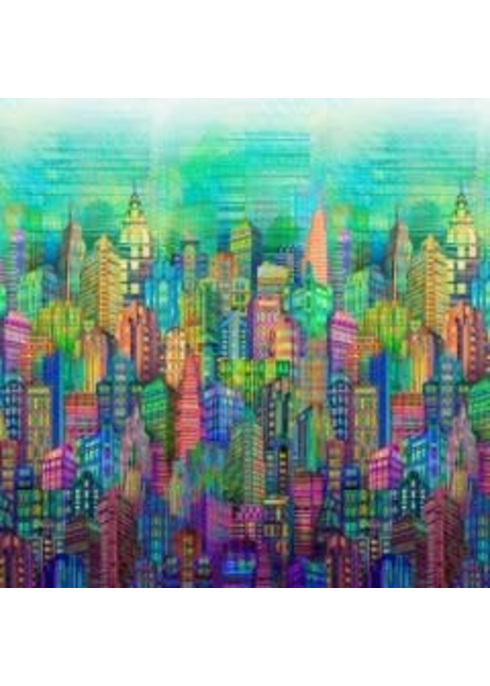 Hoffman Fabrics Skylines City - Teal - Coupon - 60 cm x 110 cm