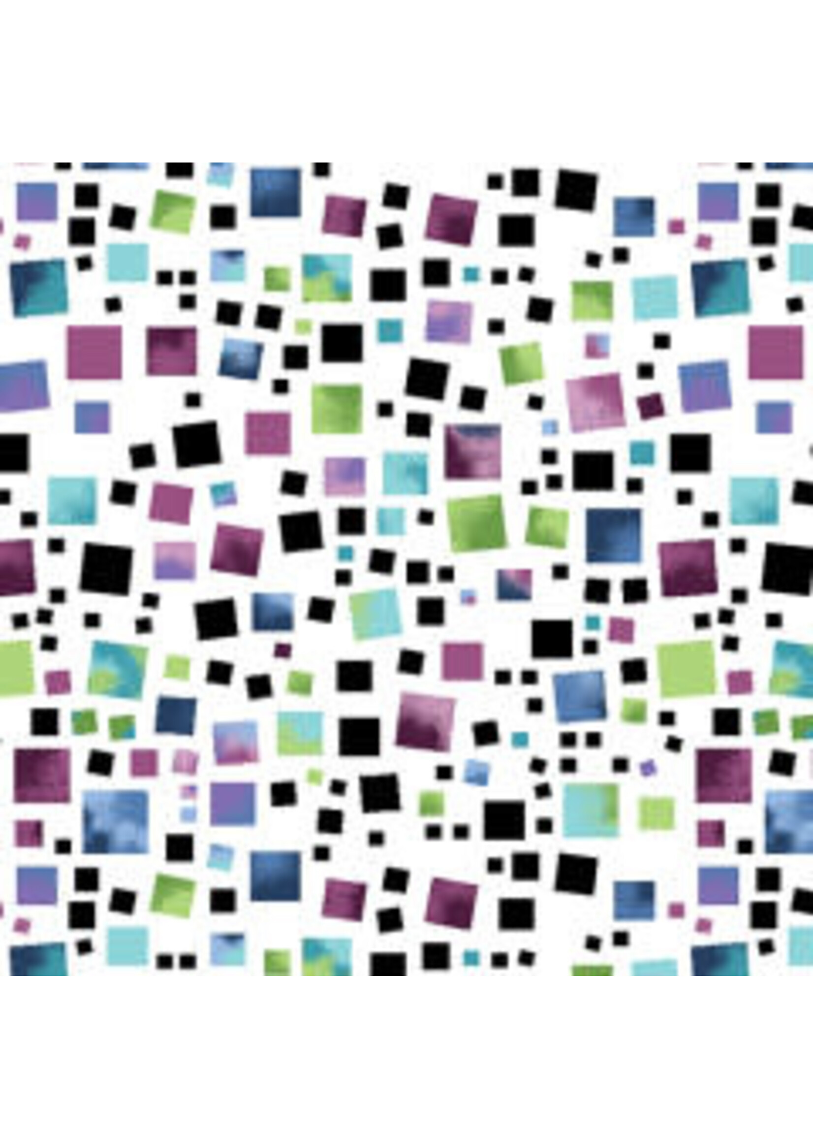 Benartex Studio Xanadu - Multi Squares - White-Multi - Coupon - 100 cm x 110 cm