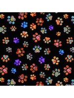 QT Fabrics Quilt Room Kitties - Paw Prints - Black - Coupon - 100 cm x 110 cm