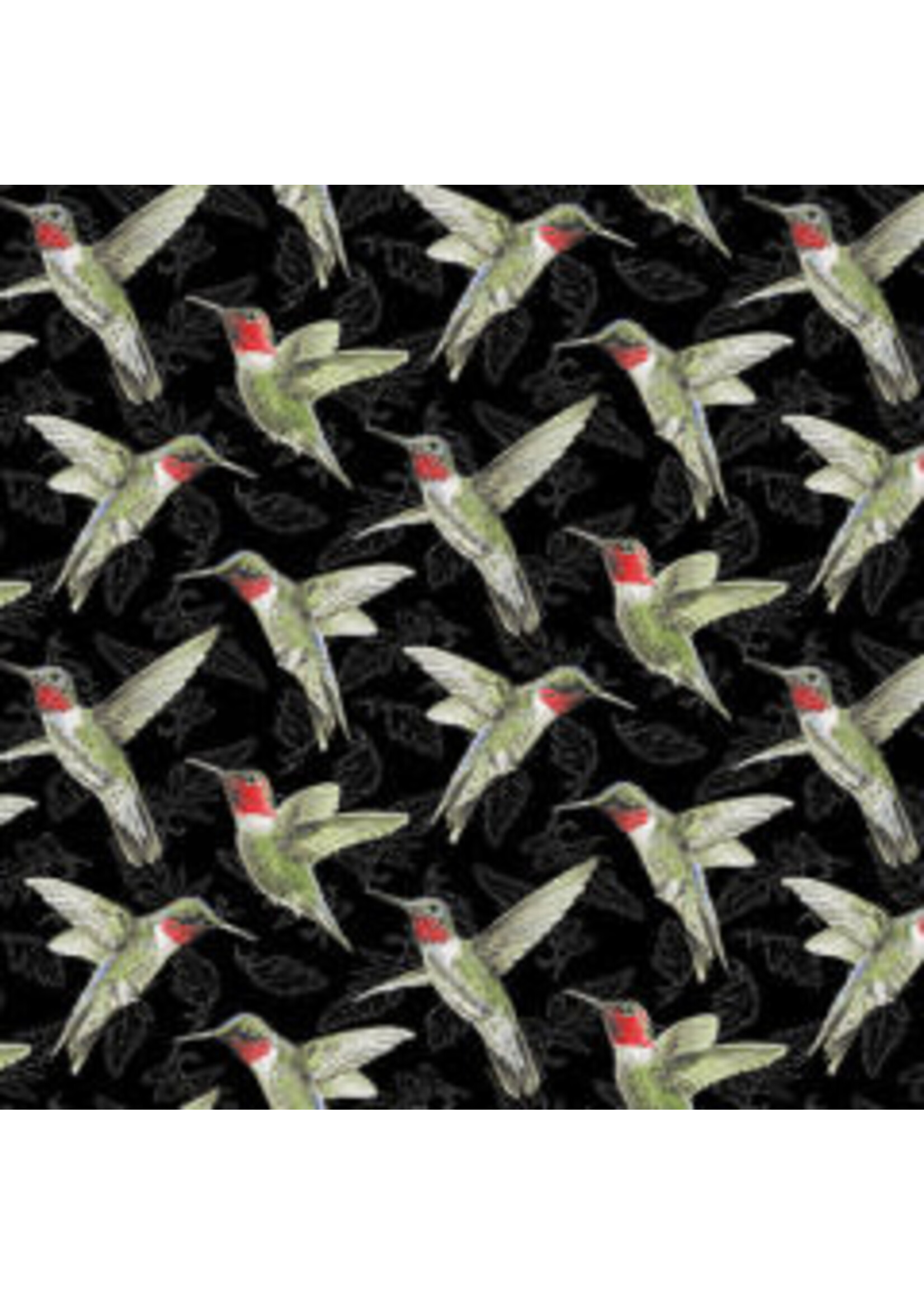 Henry Glass Fabrics Poppy Meadows - Hummingbirds - Black - Coupon - 100 cm x 110 cm