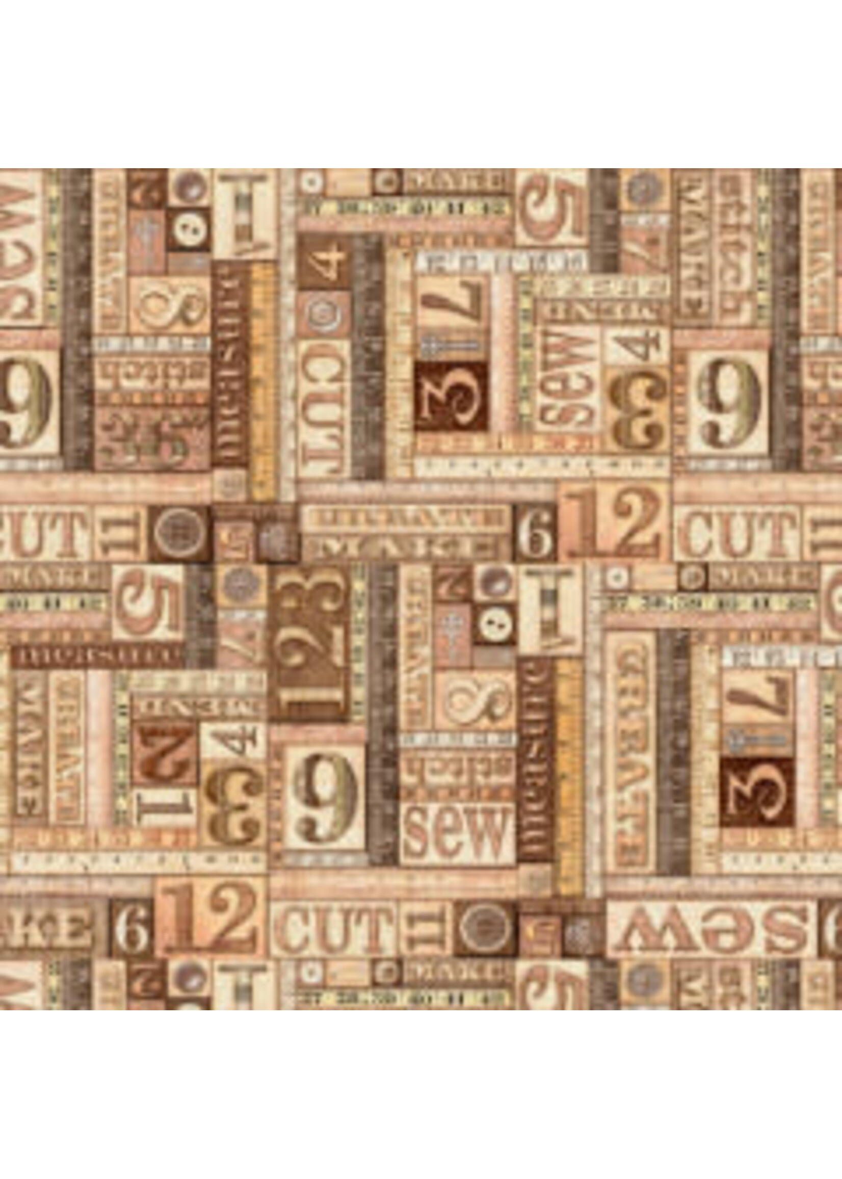 QT Fabrics Tailor Made - Numbers Patches - Brown - Coupon - 100 cm x 110 cm