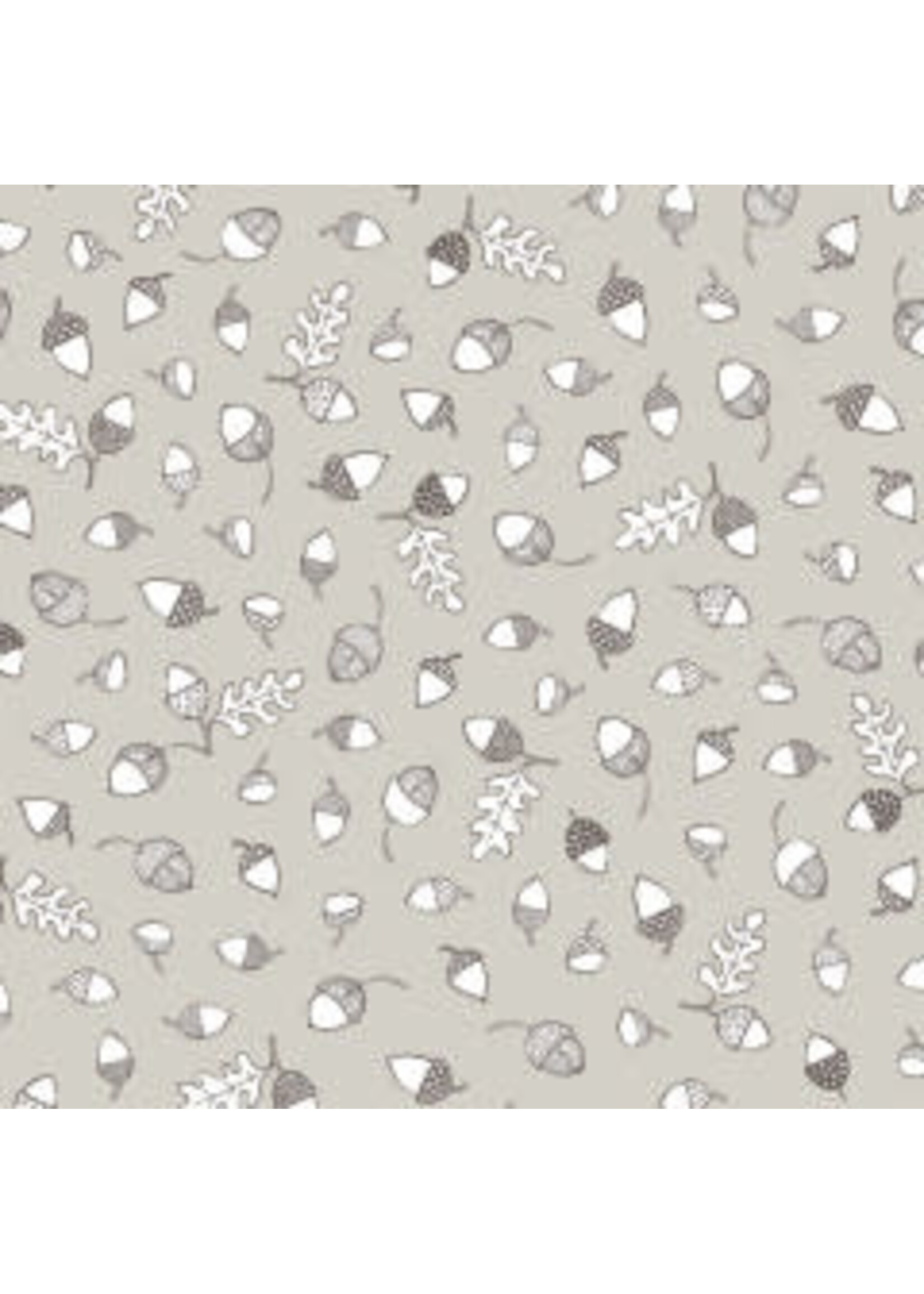 Stof Fabrics Wolly Bear - Acorns - Grey - Coupon - 100 cm x 110 cm