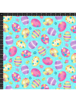 Stof Fabrics Hoppy Easter - Gnomies - Eggs - Blue - Coupon - 100 cm x 110 cm