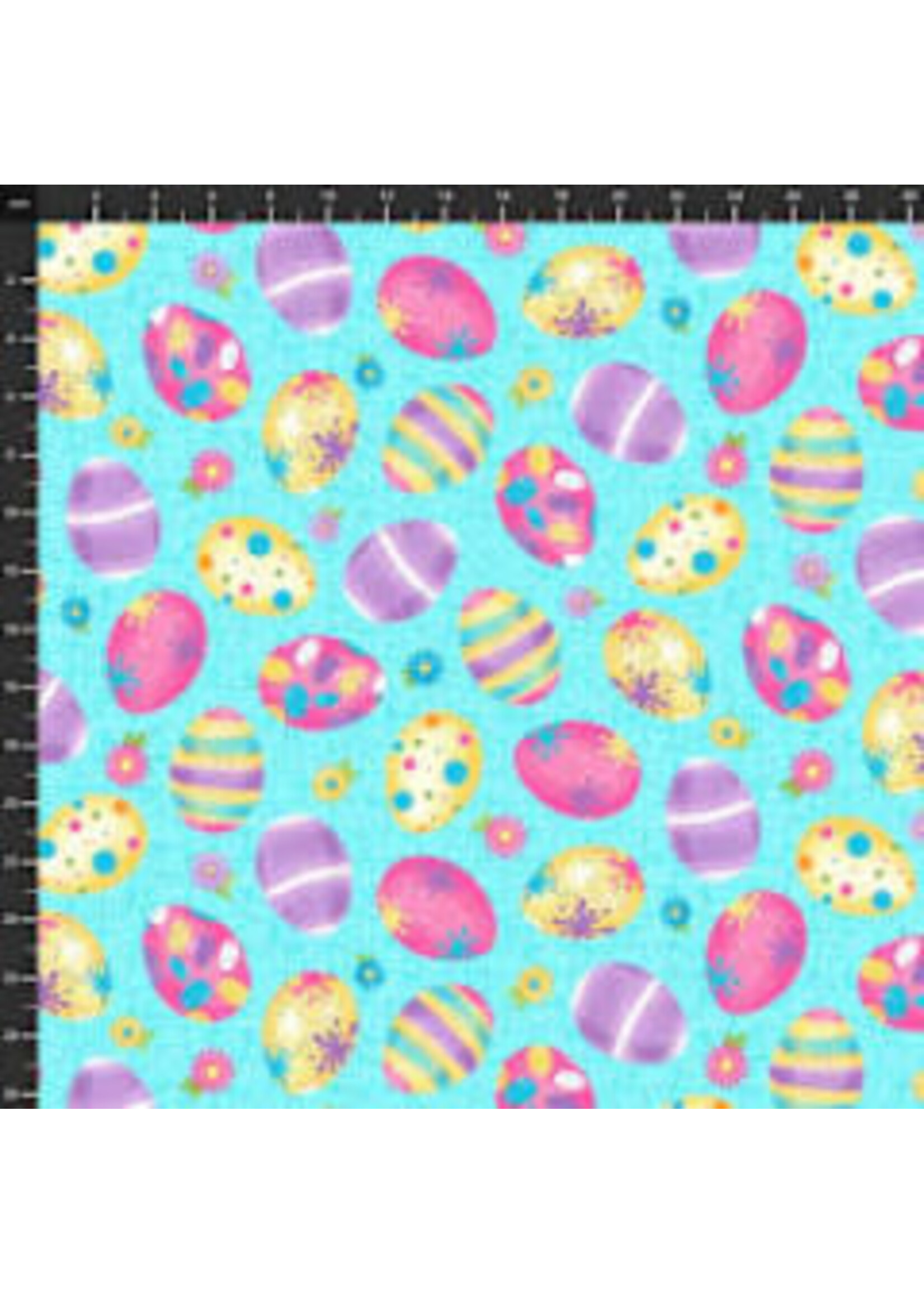 Stof Fabrics Hoppy Easter - Gnomies - Eggs - Blue - Coupon - 80 cm x 110 cm