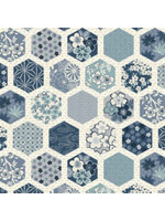 Makower Indigo - Hexagons - Cream - Coupon - 100 cm x 110 cm