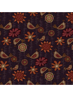 Henry Glass Fabrics Plant Kindness - Purple Birds & Flowers - Coupon - 100 cm x 110 cm